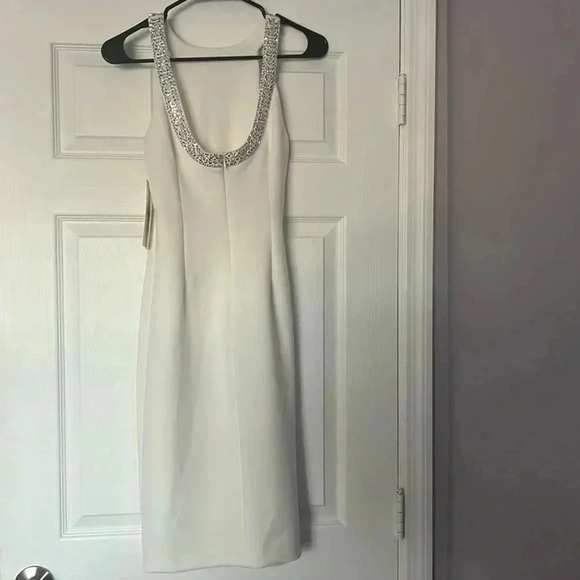 White Calvin Klein Halter Embellished Dress Size 4 - Picture 6 of 9